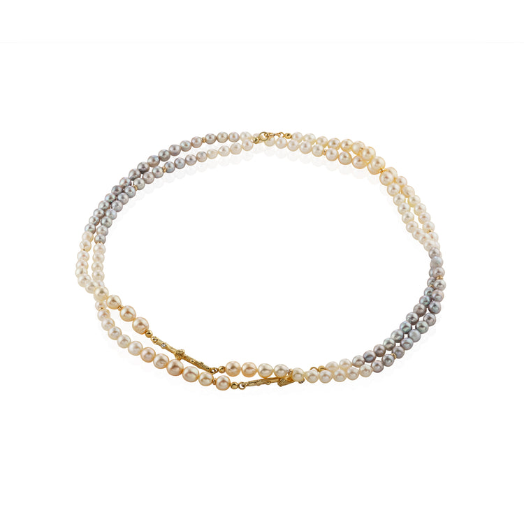 Akoya color pearl necklace with diamonds