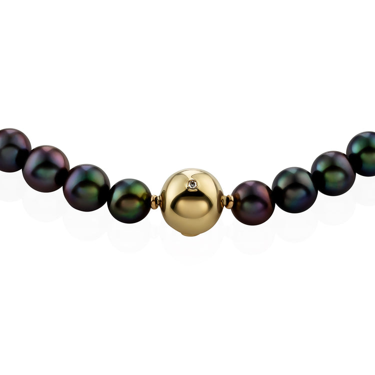 Black pearl necklace with diamonds Sun