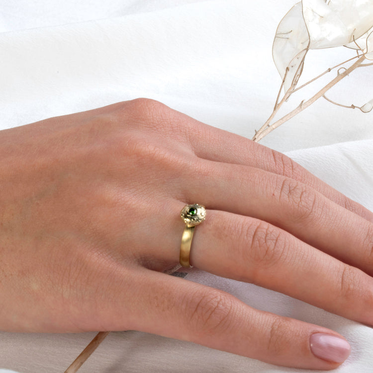Ring with Green Diamond Bud