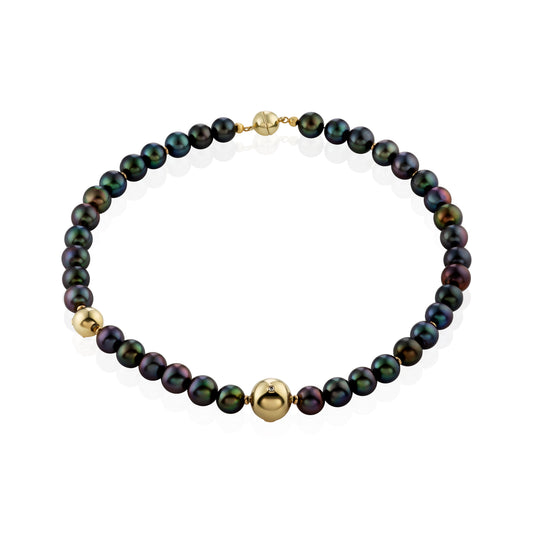 Juodų perlų vėrinys su deimantais Saulė