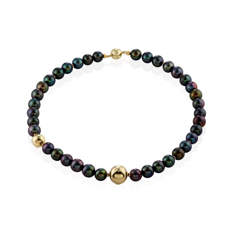 Black pearl necklace with diamonds Sun